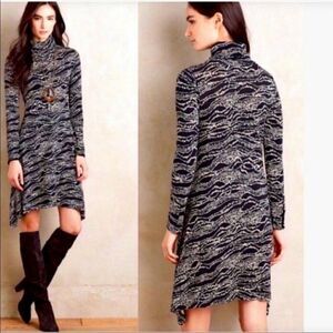 MAEVE Antropologie Jersey Turtleneck Swing Dress Abstract Print Size Small